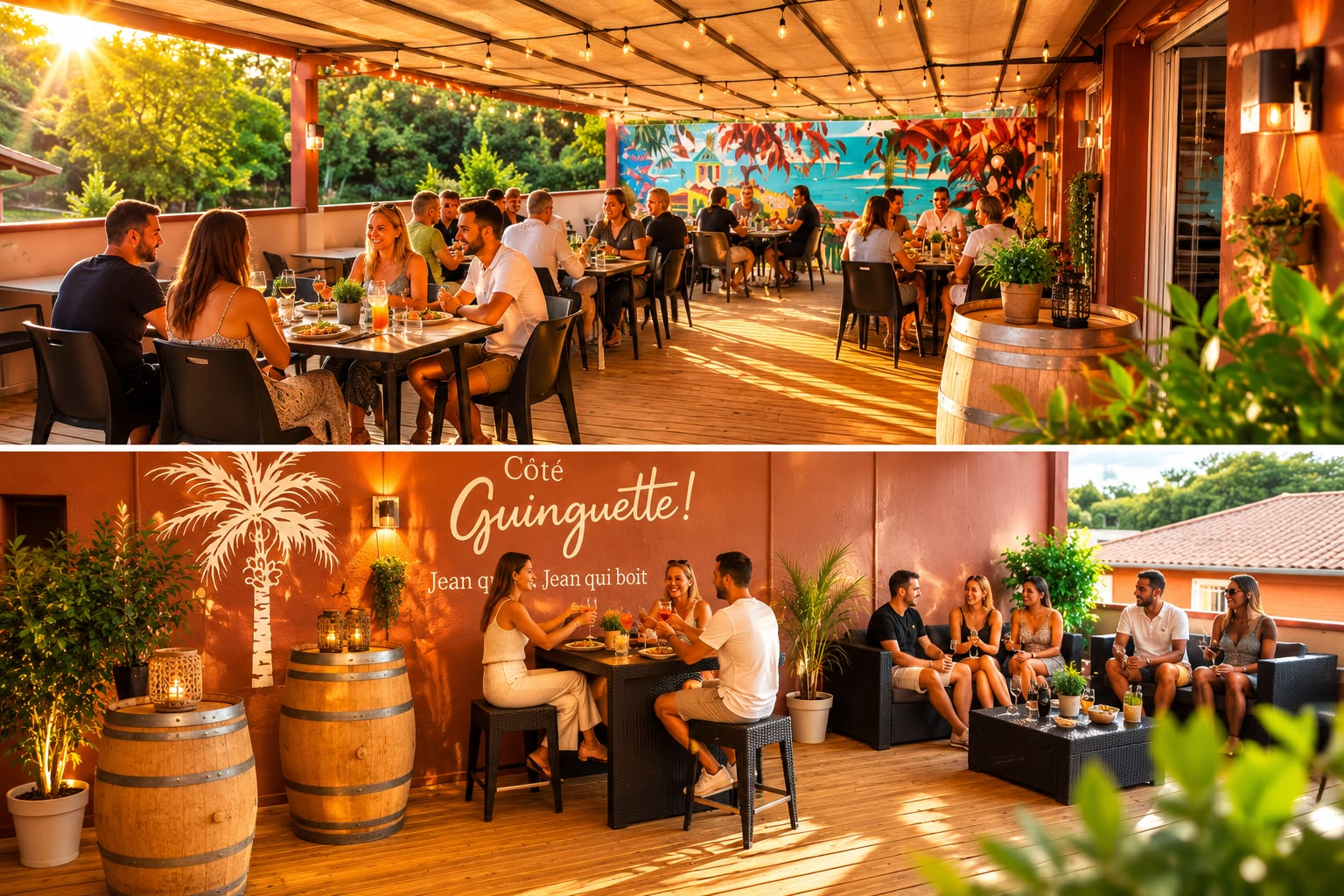 Terrasse de la Guinguette de la Maison Gourmande avec ambiance festive